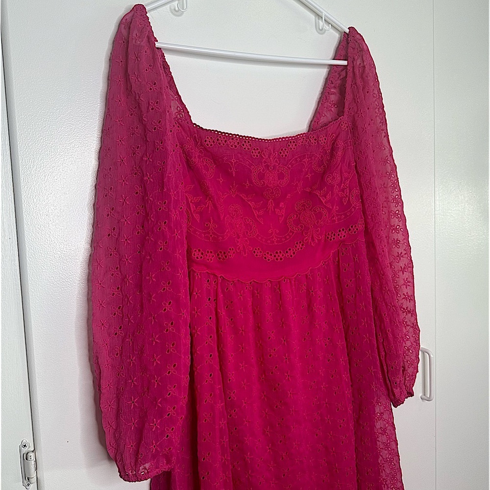 NWT Free People Malina Dress Strangelove Pink Eyelet Embroidered Boho Size M - Picture 4 of 10